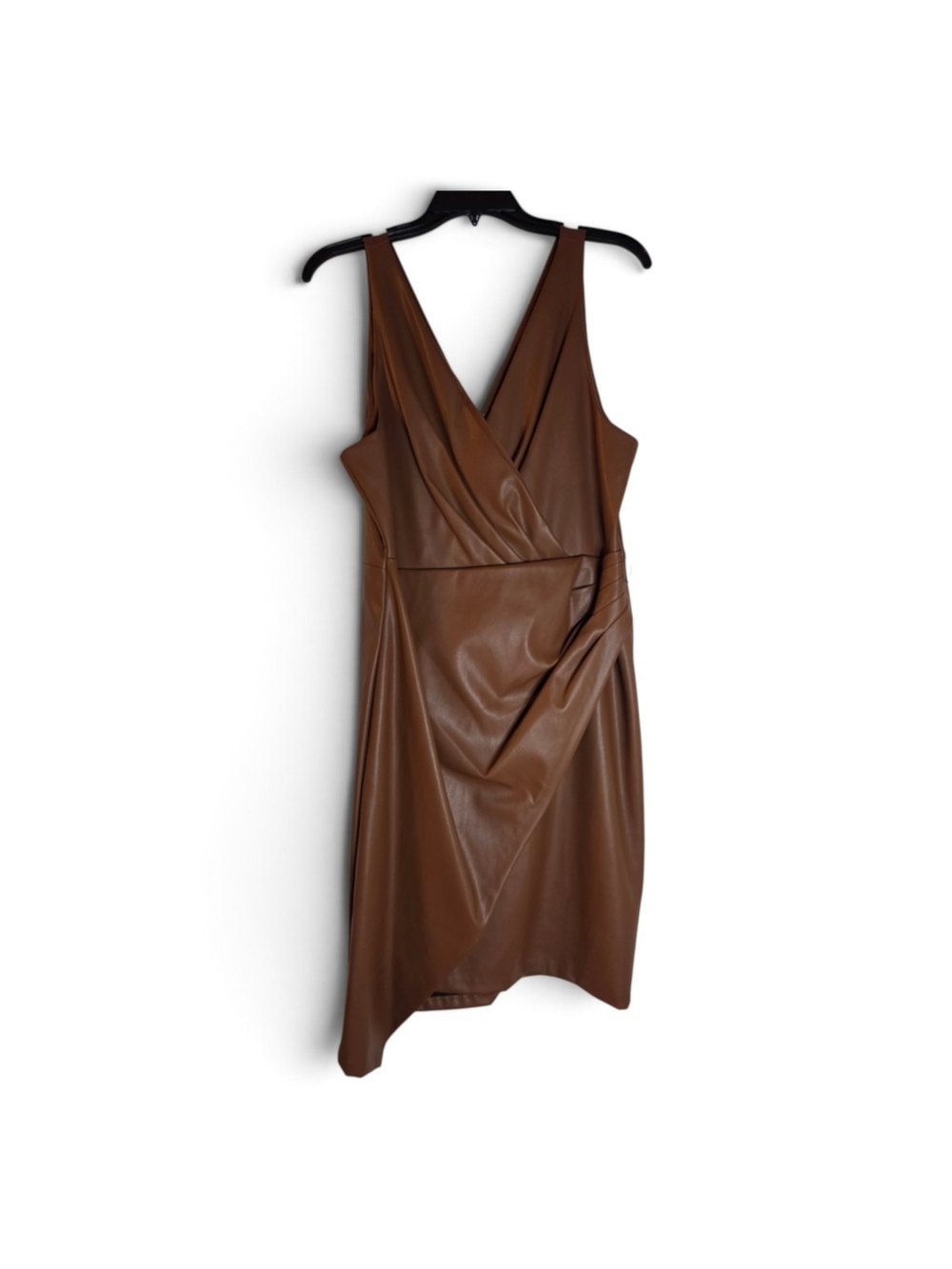 Guess Brown Faux Leather V-Neck Mini Dress